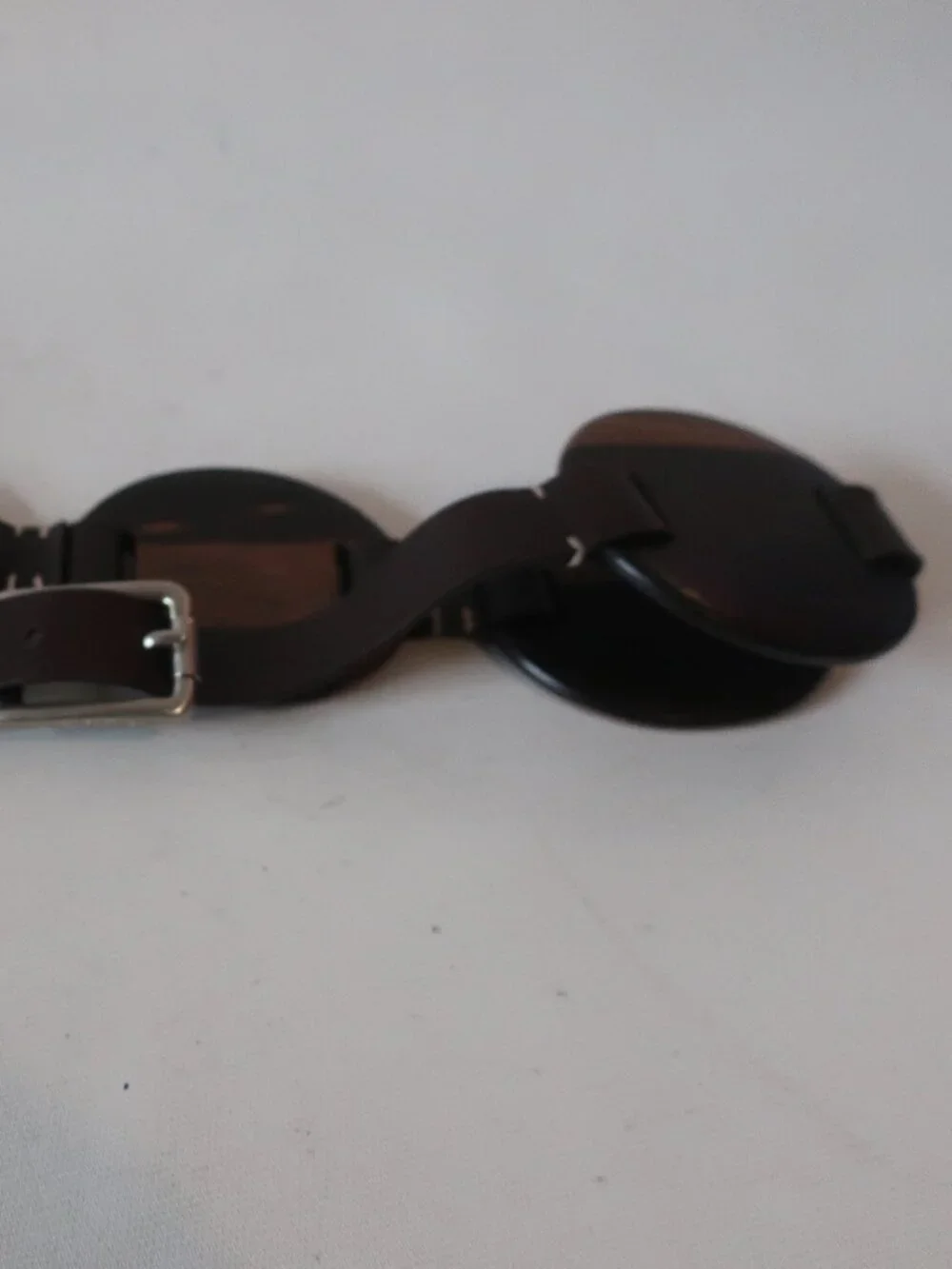 Womens Michael Kors Dark Brown (Item-5) Leather Wood Disc Waist Belt M-L